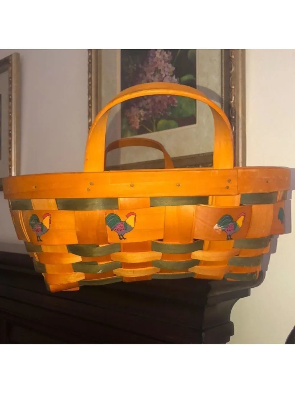 Country Woven Collection NY Rooster Art Apple Fruit Egg Basket